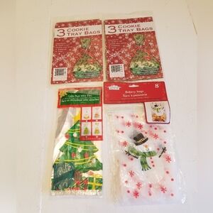 Lot of 4 Sealed Christmas Cookie Tray Bags Bakery Bags Cello Bags with Ties